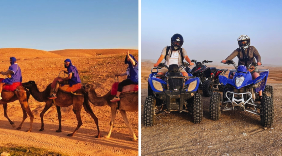 Two images depicting individuals riding four-wheelers, showcasing their enjoyment and adventure in outdoor settings.