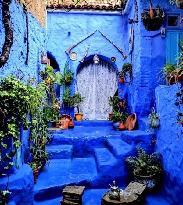 Scenic view of Chefchaouen, Morocco, showcasing its iconic blue buildings, part of a Morocco trip package.