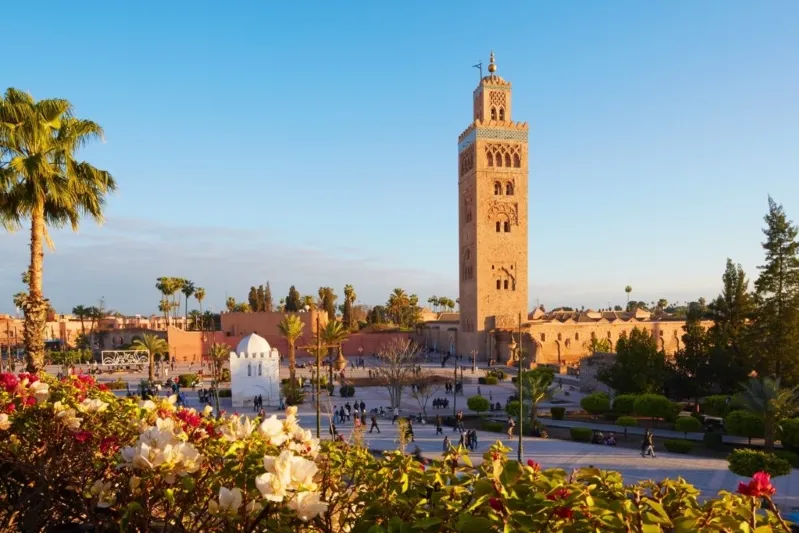 A panoramic view of Marrakech, Morocco Tour Companies, showcasing its vibrant architecture and bustling streets.