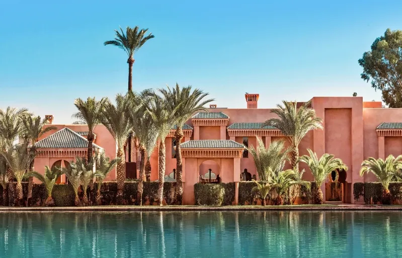 A collection of luxurious hotels and resorts in Marrakech, showcasing opulent architecture and serene landscapes for travelers.