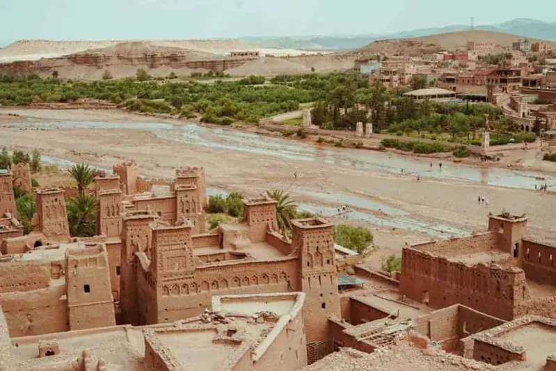 Hilltop perspective of Atlas city, capturing its stunning skyline and surroundings, the best places to visit in Morocco.