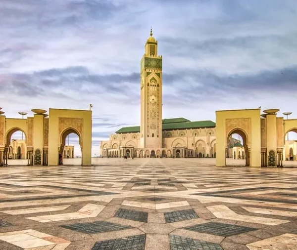 The Hassan II Mosque in Casablanca, Morocco, showcasing its stunning architecture and coastal location.