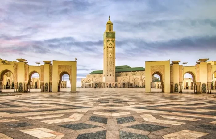 The Hassan II Mosque in Casablanca, Morocco, showcasing its stunning architecture and coastal location.