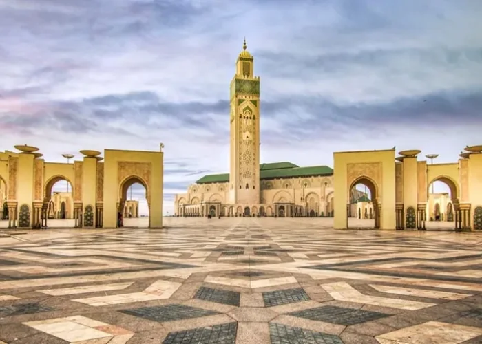 The Hassan II Mosque in Casablanca, Morocco, showcasing its stunning architecture and coastal location.