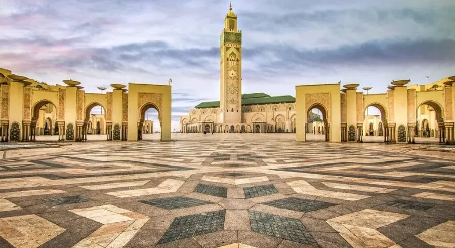 The Hassan II Mosque in Casablanca, Morocco, showcasing its stunning architecture and coastal location.