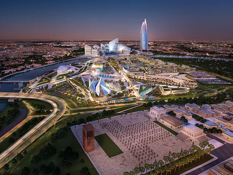 A large container port in Morocco featuring numerous cranes, showcasing the bustling maritime industry.Morocco tour operators