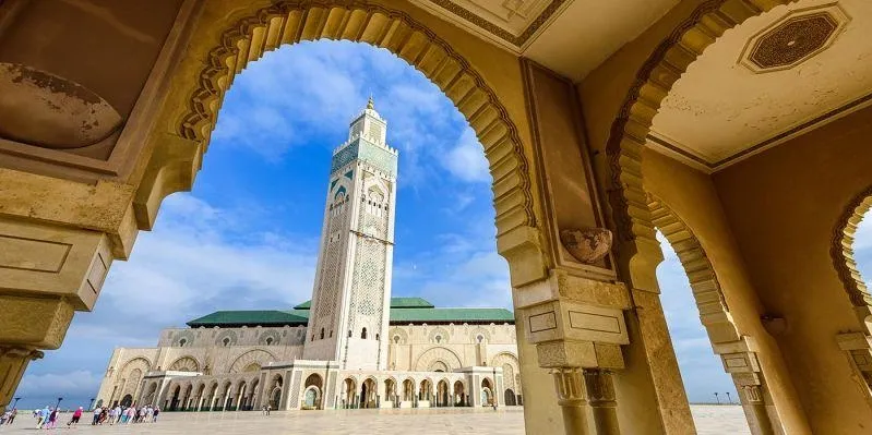 The Hassan II Mosque in Casablanca, Morocco, showcasing its stunning architecture during a guided tour.