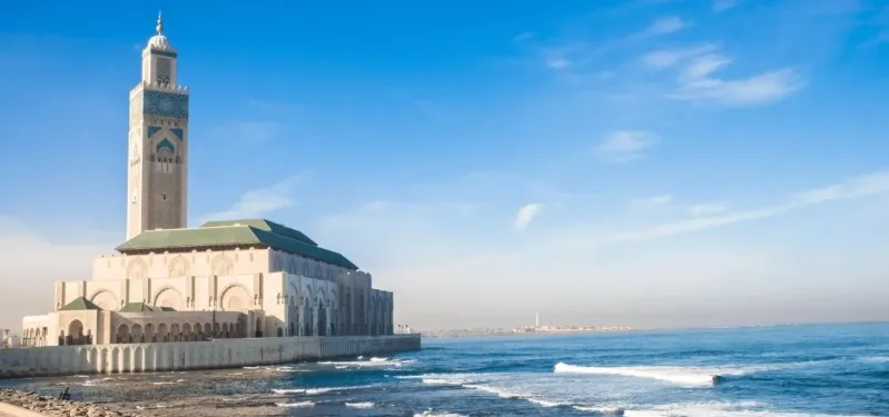 The grand mosque of Casablanca, a stunning architectural marvel, stands prominently in the city’s skyline.Things to see in Casablanca.