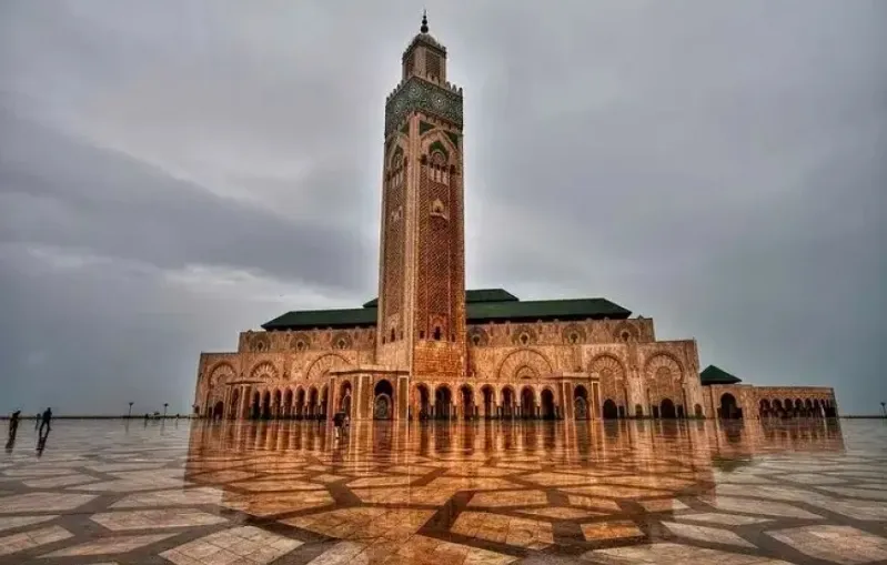 The Hassan II Mosque in Casablanca, Morocco, a key landmark among the seven essential cities of the country.
