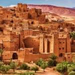 A panoramic view of the city of Sahara in Morocco, showcasing its sandy landscapes and traditional architecture.