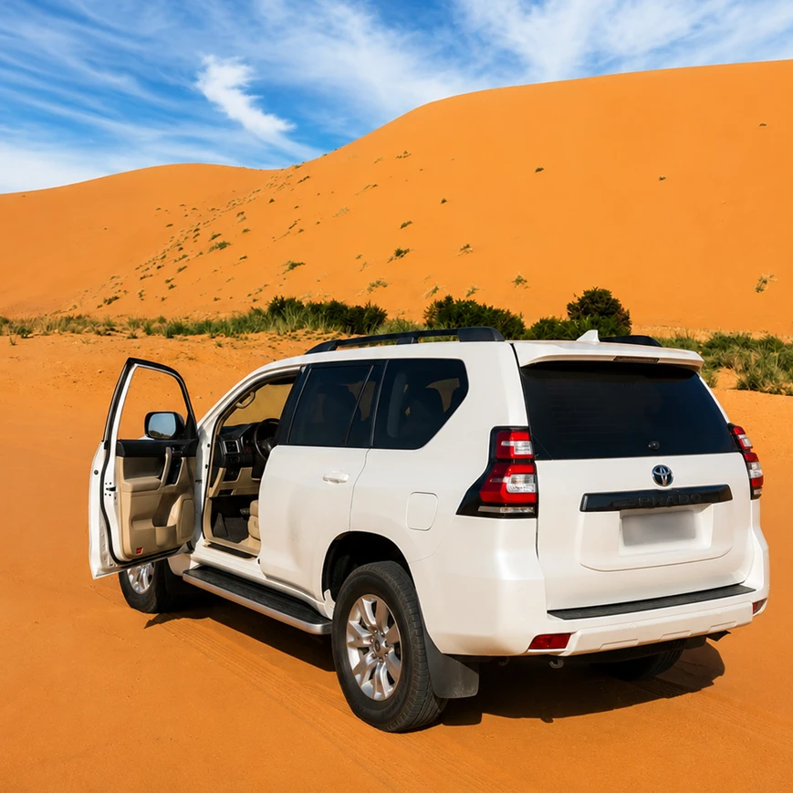 Land Cruiser on the sand track to the Erg Chigaga dunes on the 3-day tour from Agadir