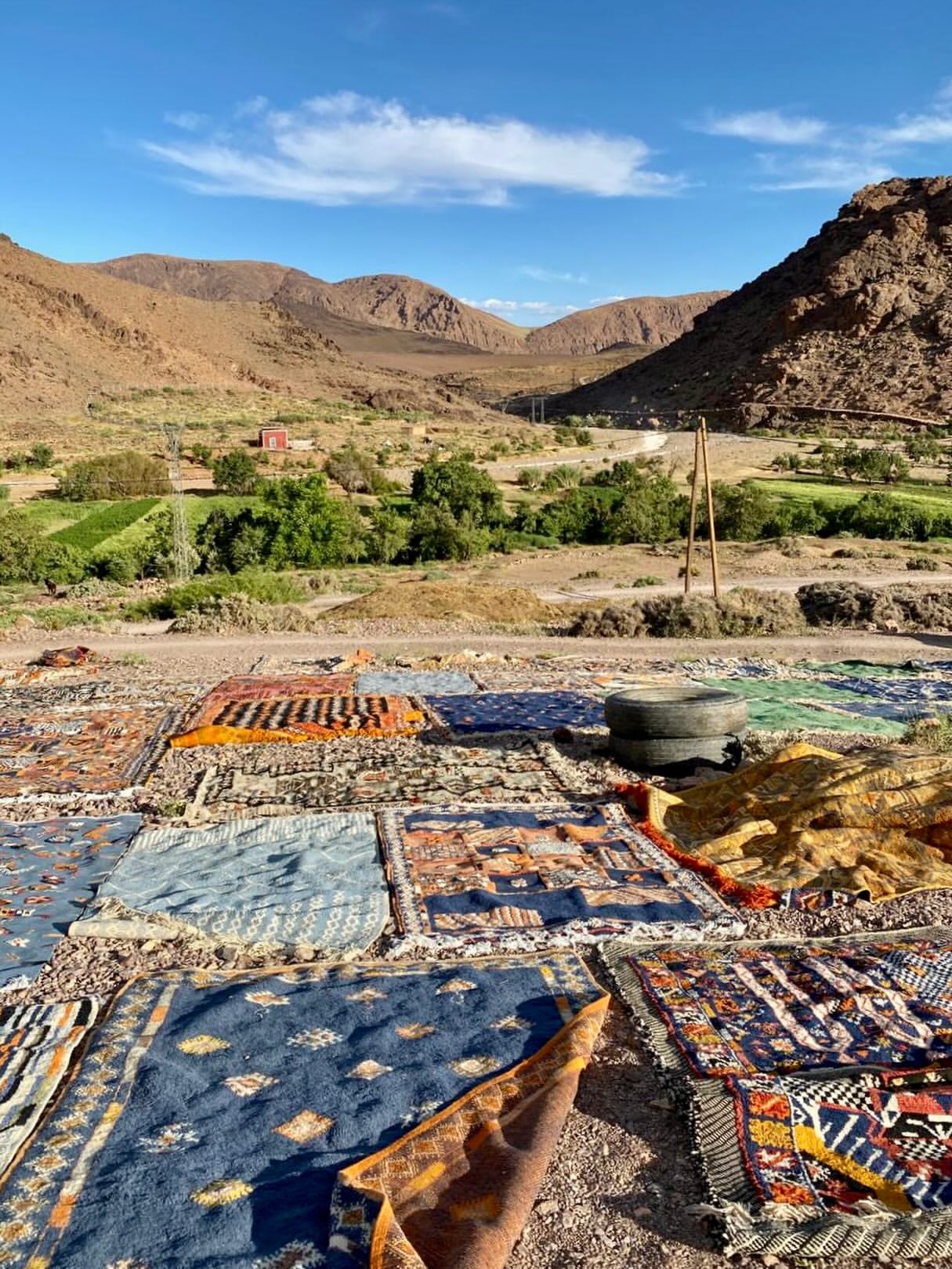 Ouaouzguite carpets on display in Taznakht in the Anti Atlas