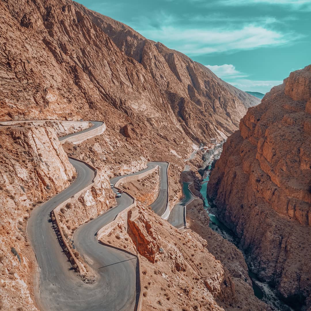 The Tizi n'Tichka pass winding through the High Atlas mountains