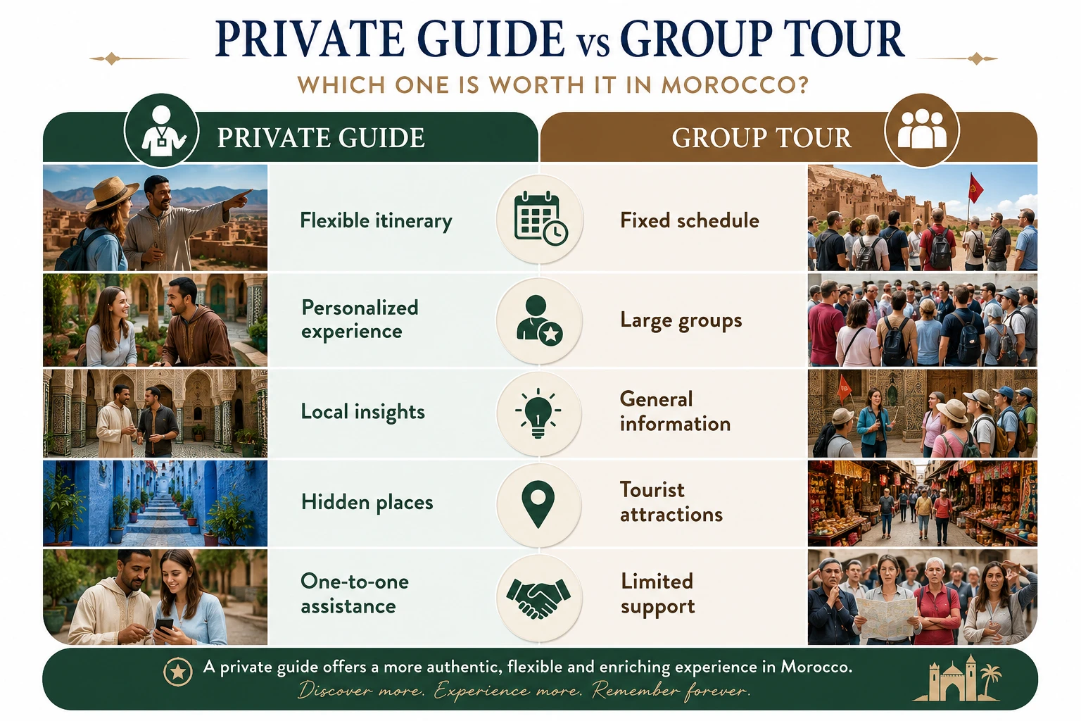 Comparison chart showing when a private guide in Morocco is worth it