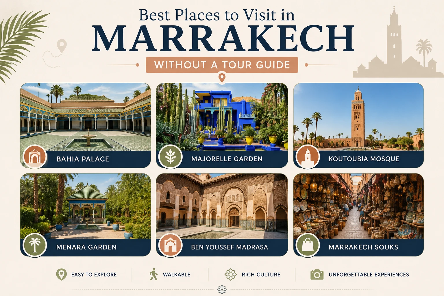 Best places to visit in Marrakech without a guide, including palaces and gardens