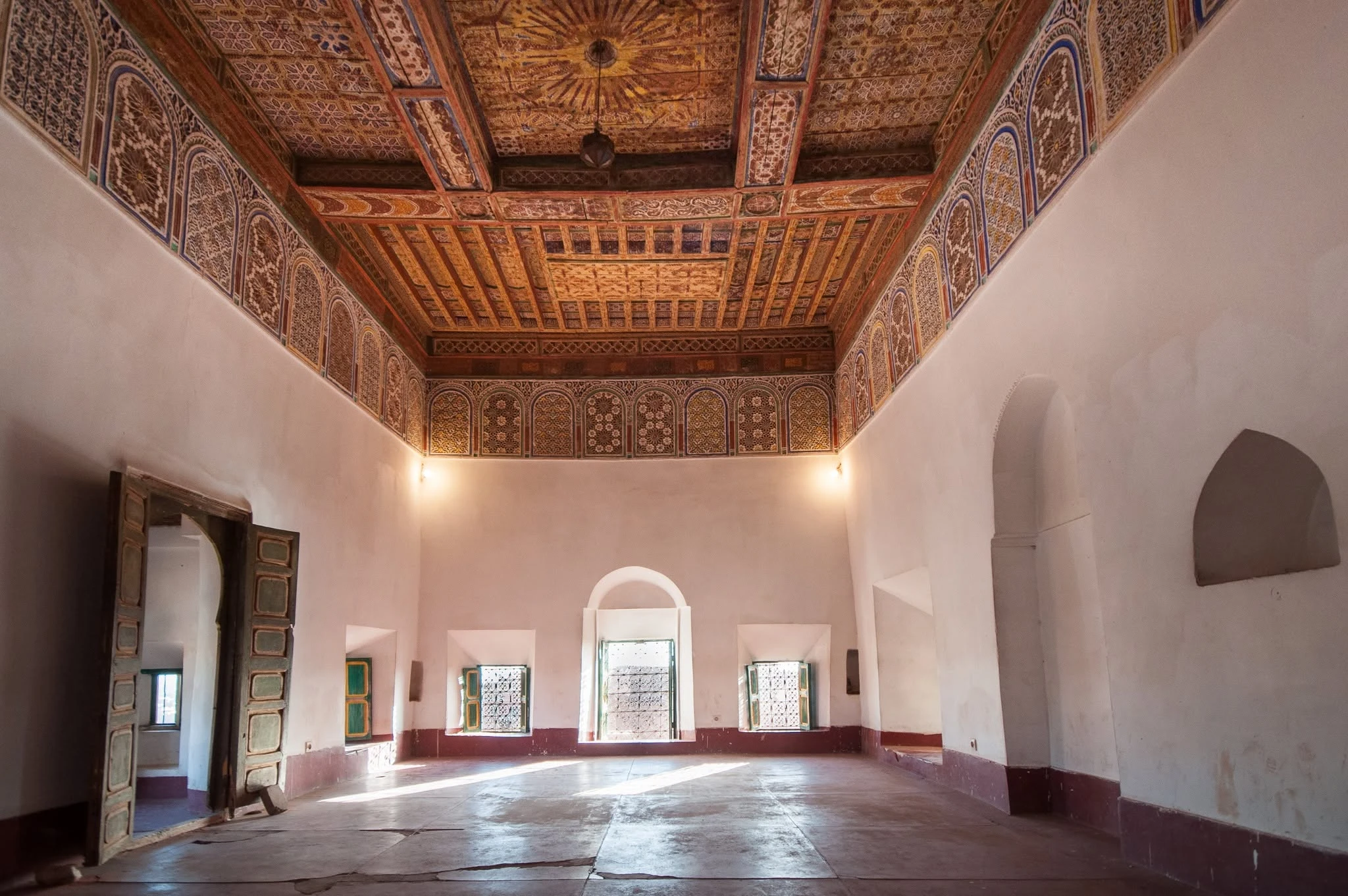 Painted and decorated cedar ceiling inside Taourirt Kasbah