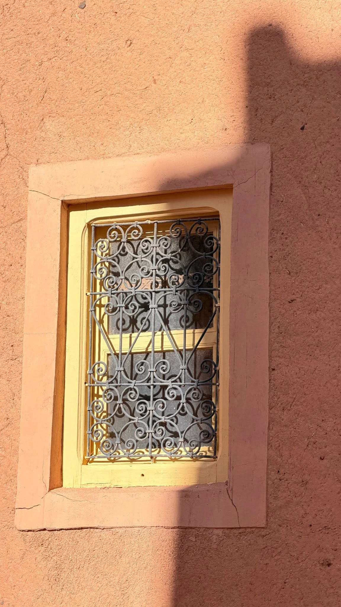 Traditional window with wooden grille inside Taourirt Kasbah